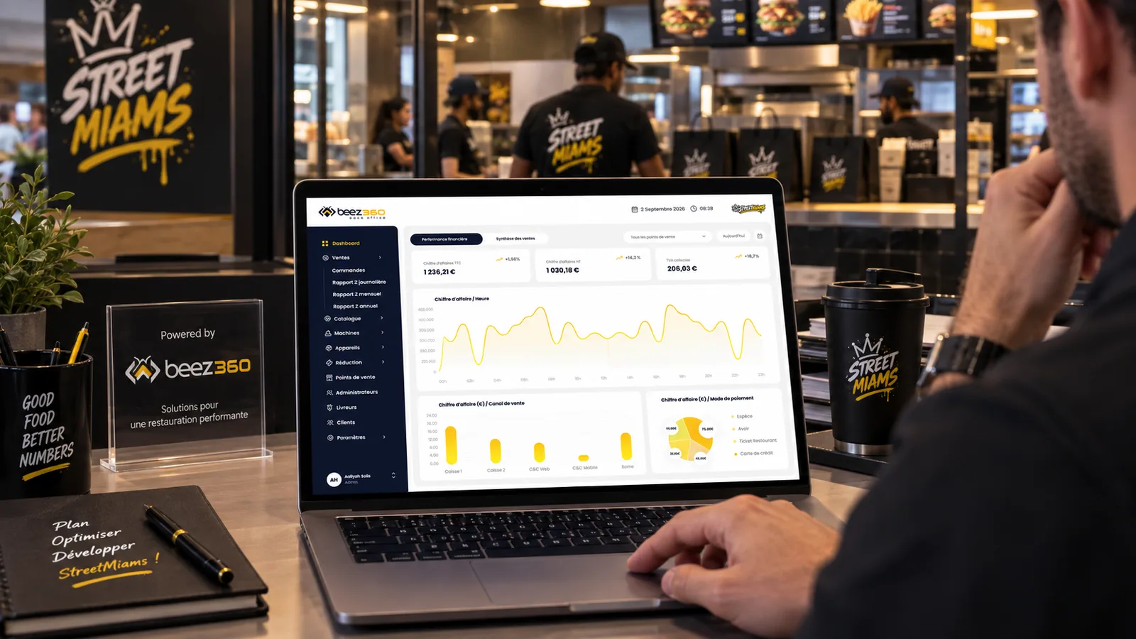 Un responsable consulte le tableau de bord BeezBO sur ordinateur.